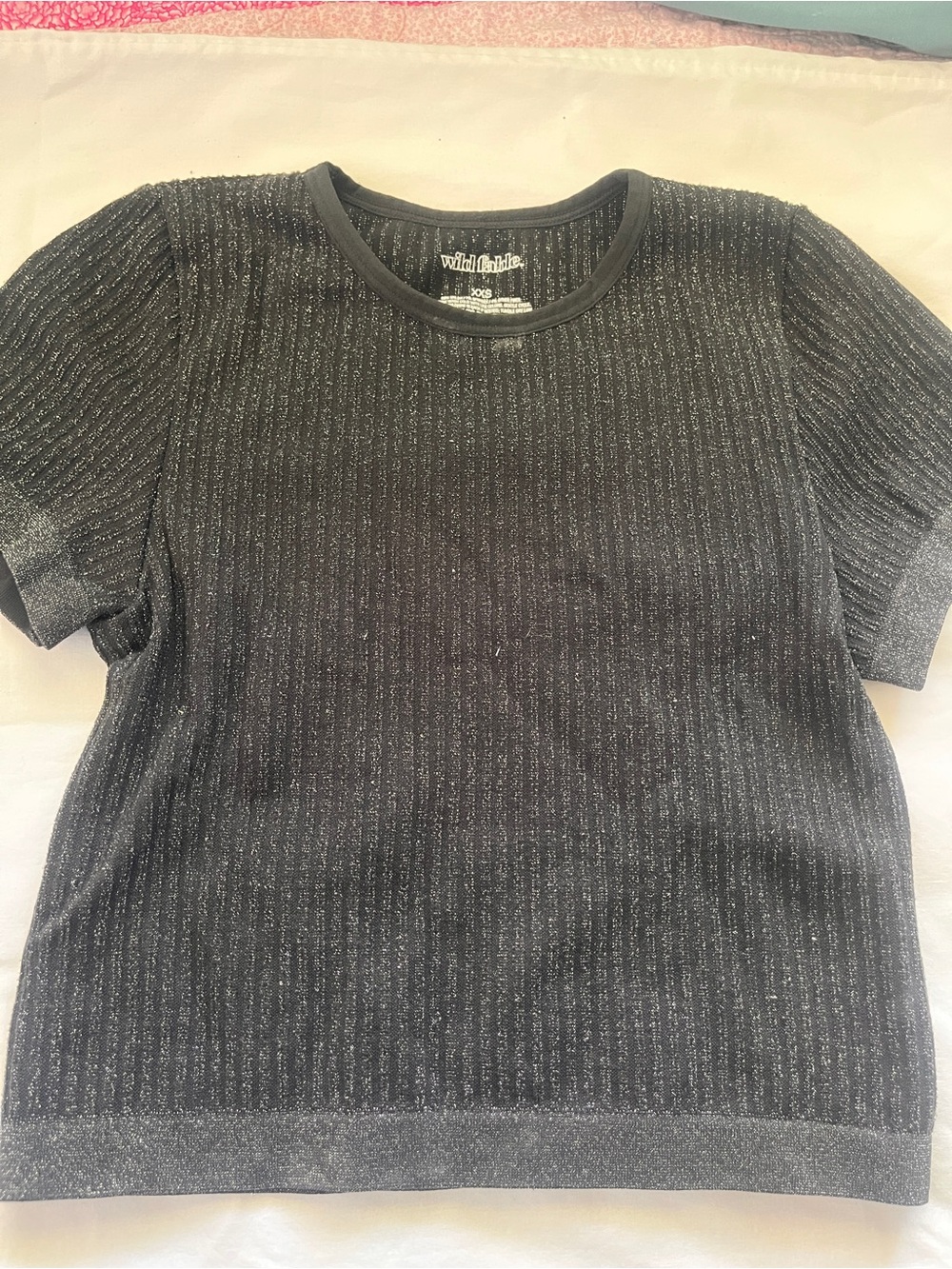 wild fable Black Metallic Ribbed Short-Sleeve Knit Tee